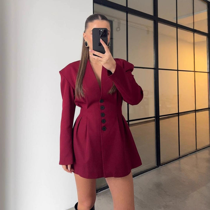 Elegantly tailored blazer dress for women with a fitted waist and puff sleeves Lune London