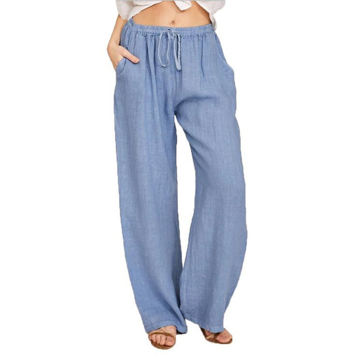 Comfortable and breathable linen pants for women with elastic waistband and side pockets Lune London