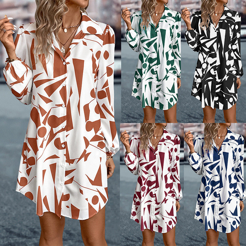 Geometric Print Button Dress for Women Lune London