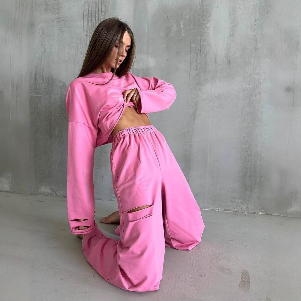 Women casual cropped top and wide leisure pants Lune London