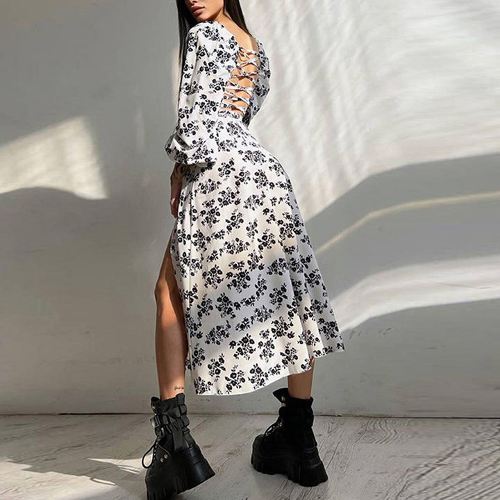 Robe maxi à manches longues pour femmes avec volants et motif floral Chic & Stil