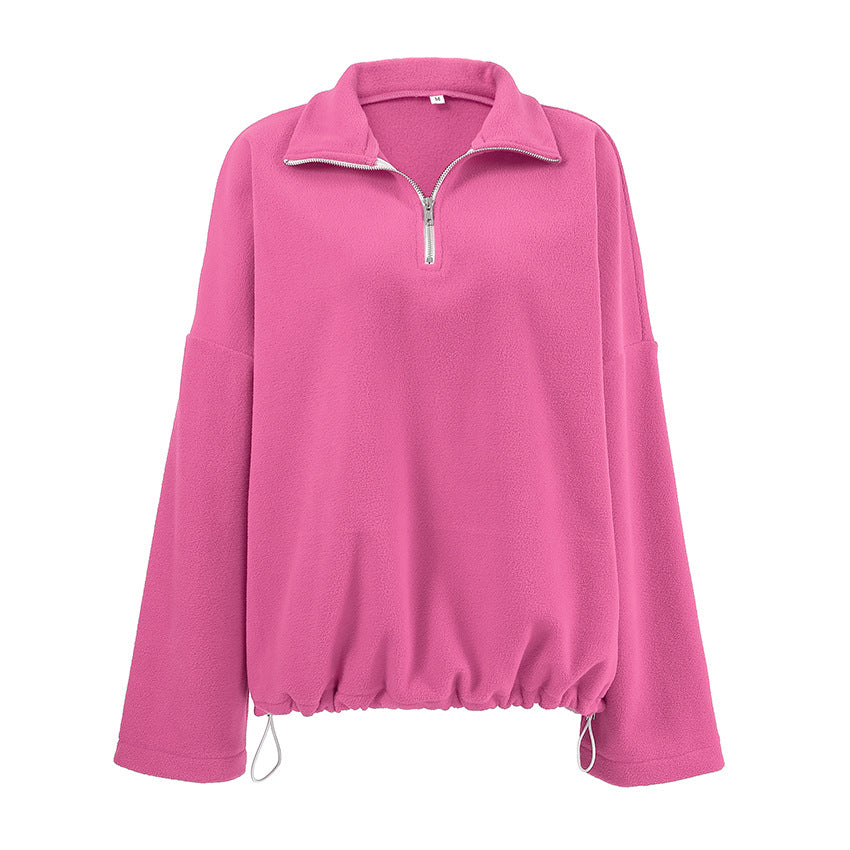 Oversized fleece pullover for women with half-zip and relaxed fit Lune London