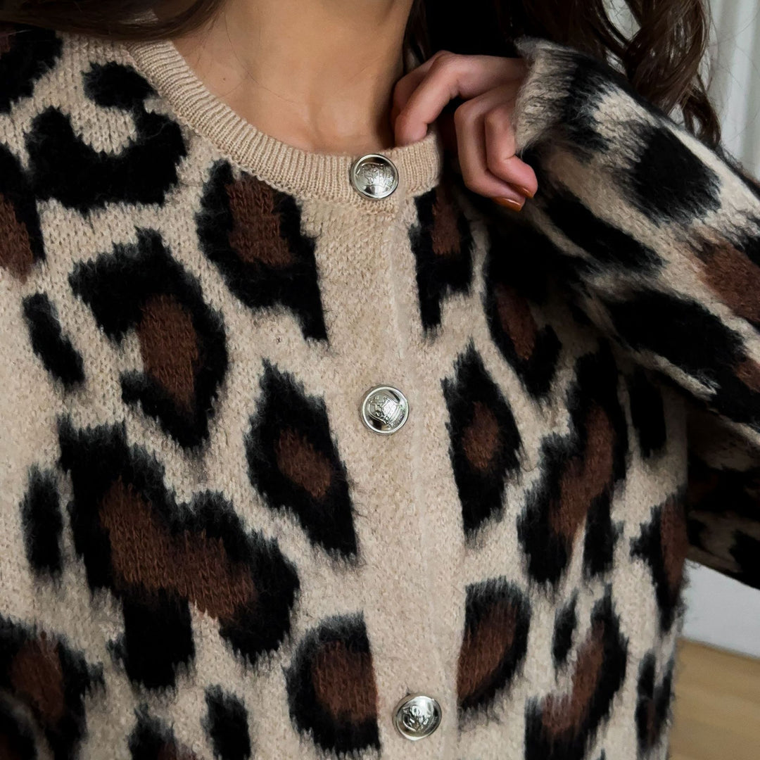 Cardigan for women with leopard pattern and buttoned details Lune London