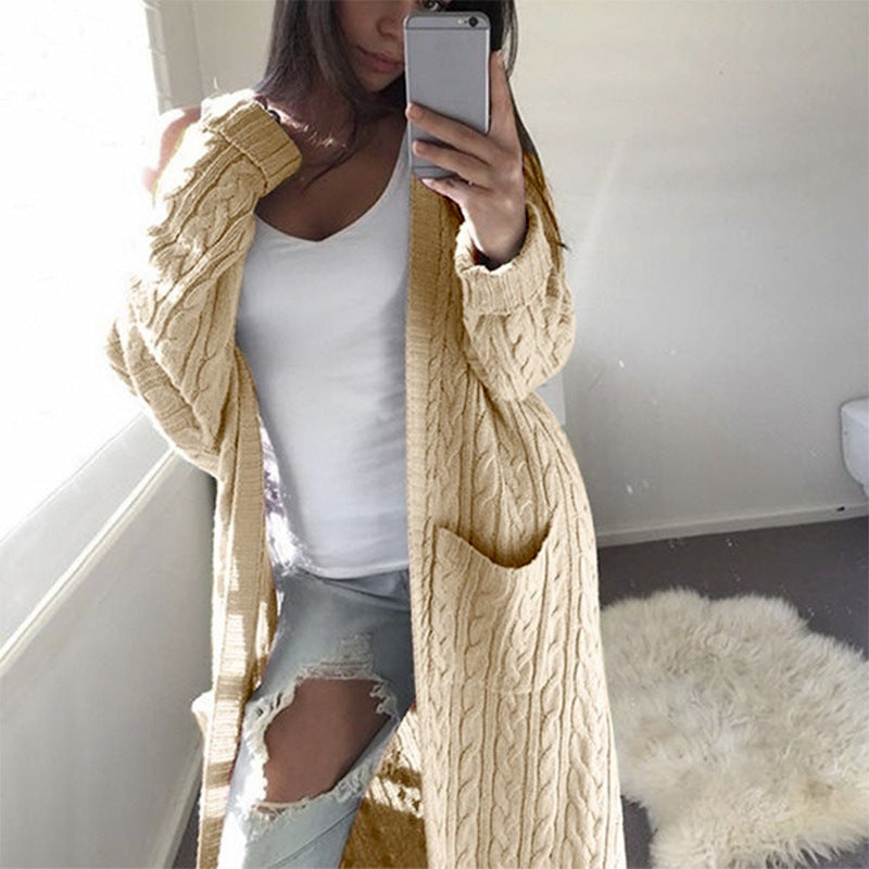 Knit jacket for women with cable pattern and large pockets Lune London