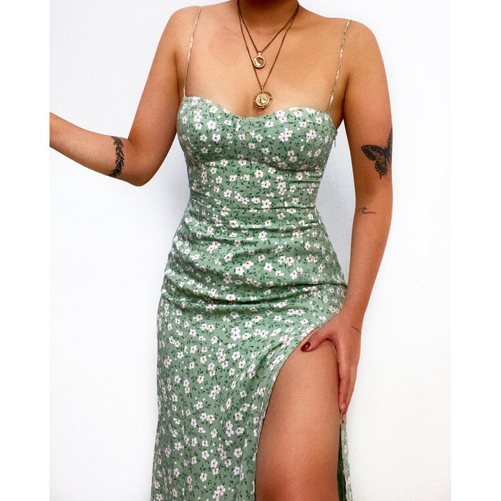 Women's Figure-Hugging Maxi Dress with Side Slit and Spaghetti Straps