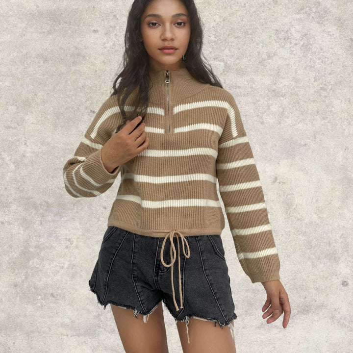 Knit sweater for women with half-zip closure and casual transition structure Lune London