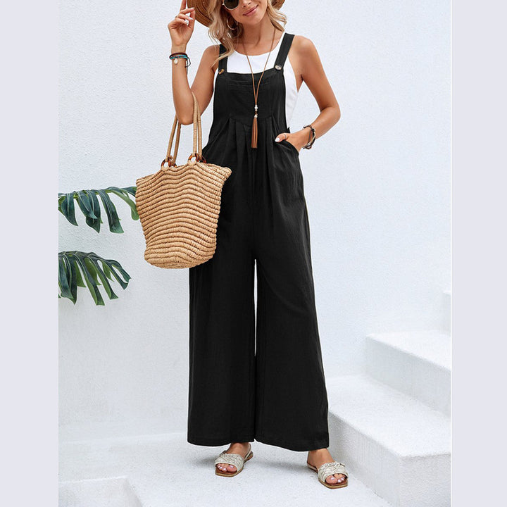 Ladies Casual Jumpsuit with Wide Leg and Adjustable Straps Lune London
