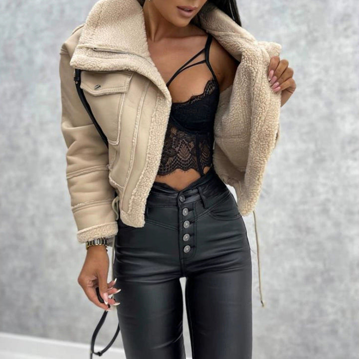 Women Cropped Biker Jacket Withshearling Lune London