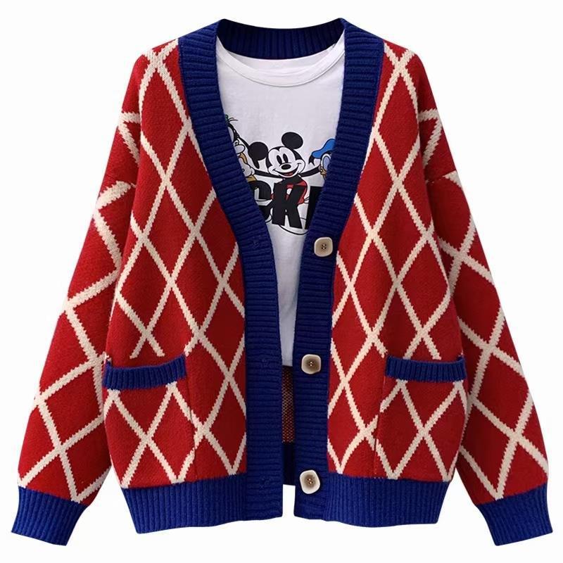 Ladies chunky knit checked pattern cardigan Lune London