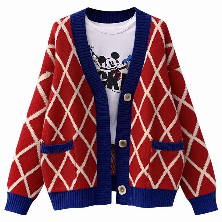 Ladies chunky knit checked pattern cardigan Lune London