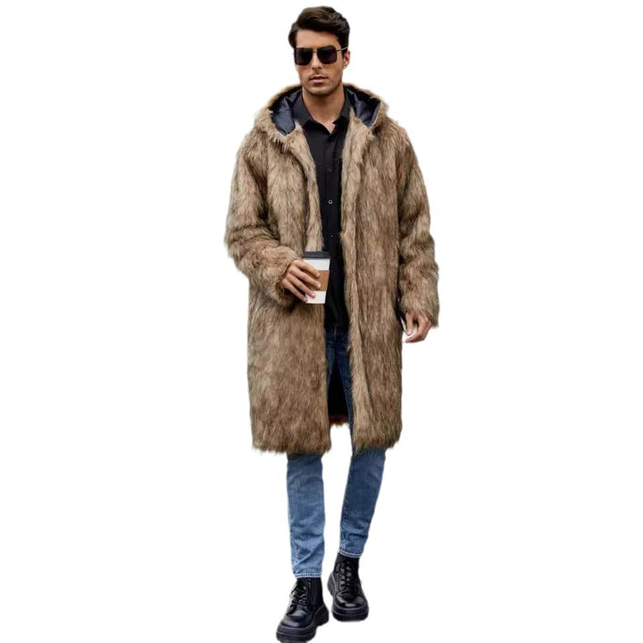 Long coat for men with hood in soft faux fur Lune London