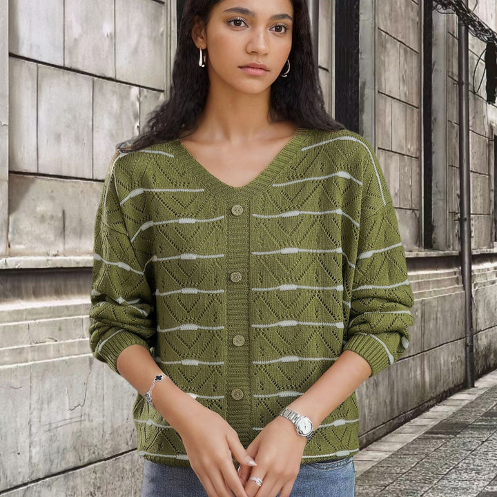 Knit jacket for women with an elegant V-neck and a fine Lune London pattern