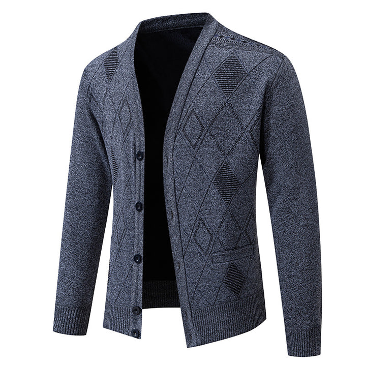 Stylish knitted jacket for men with V-neck and textured pattern Lune London