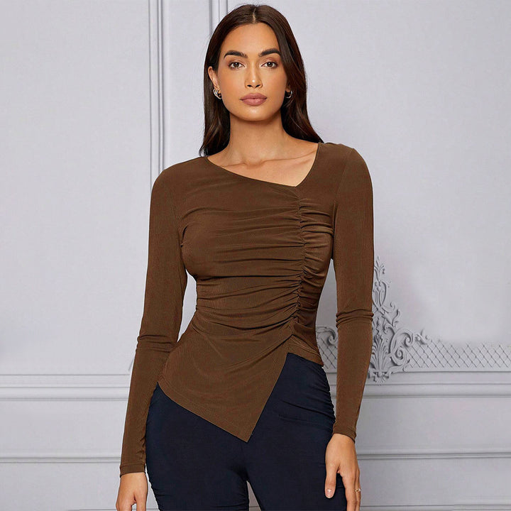 Haut ajusté à manches longues femmes avec design de drapage asymétrique Chic & Stil