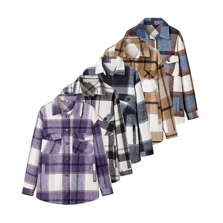 Veste en flanelle à carreaux pour femmes avec poches Chic & Stil