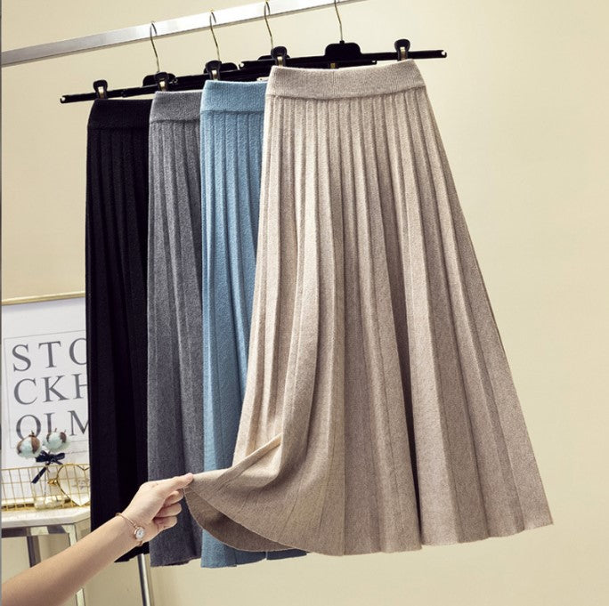 Lune London High-Quality Knit Fabric Pleated Maxi Skirt for Women