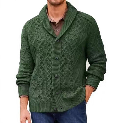 Men's knitted jacket with a clear braid pattern and a modern high collar Lune London