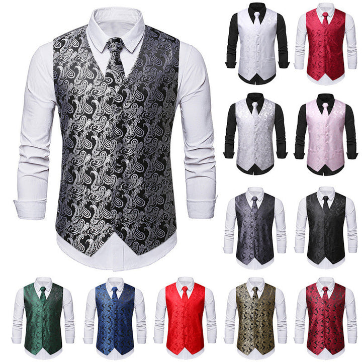 Men's Elegant Vest with Fine Paisley Pattern and Matching Tie Set Lune London