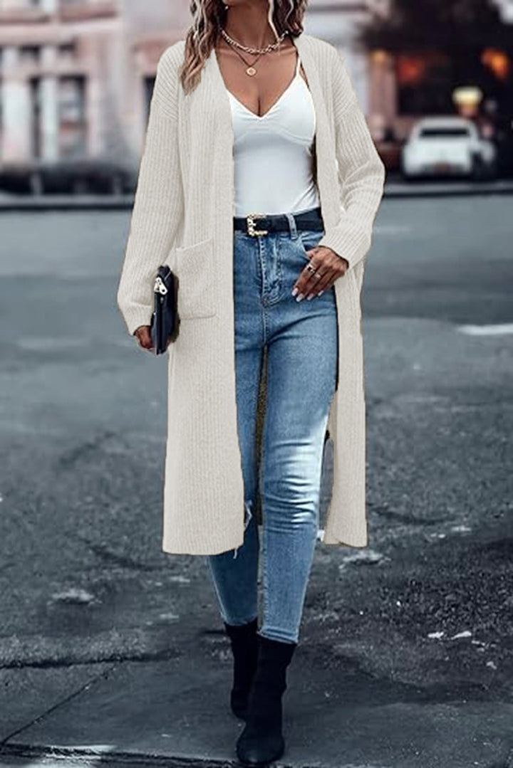 Cardigan chunky tricot pour femmes avec poches ouvertes et coupe décontractée Chic & Stil
