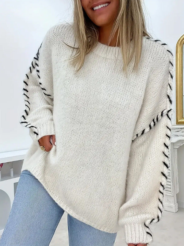 Oversized knit sweater for women with contrasting hem Lune London