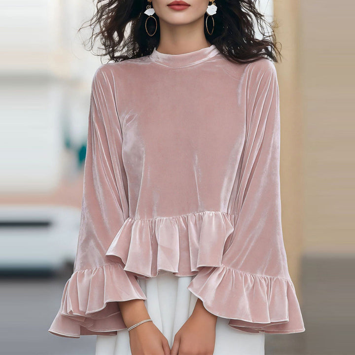 Women's Flowing Top with Ruffle Details and Long Sleeves Lune London
