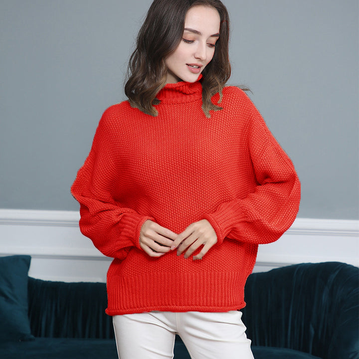 Pull femme en grosse maille avec col roulé et coupe aérienne Lune London