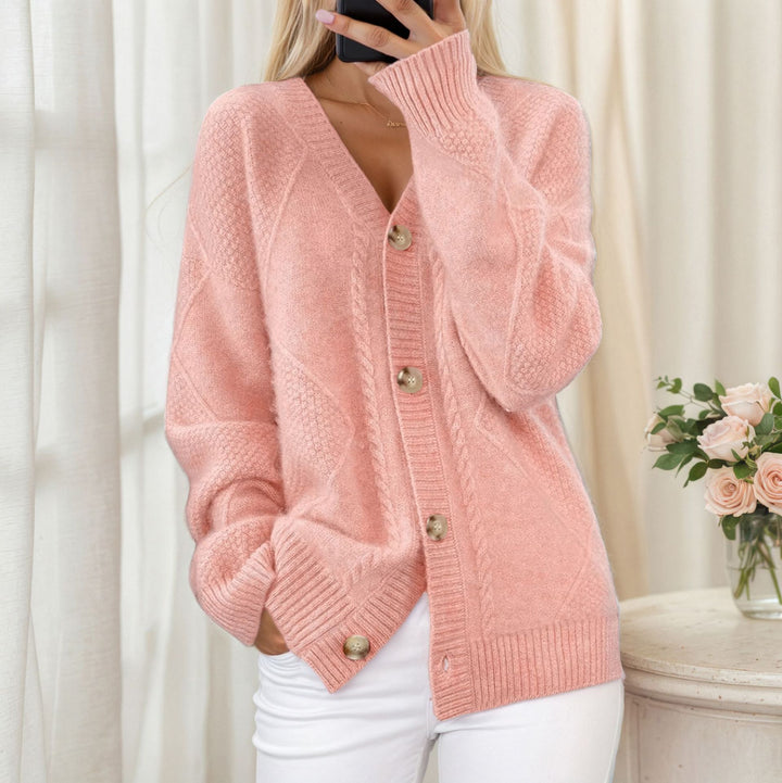 Knit jacket for women with braided pattern and elegant button detail Lune London