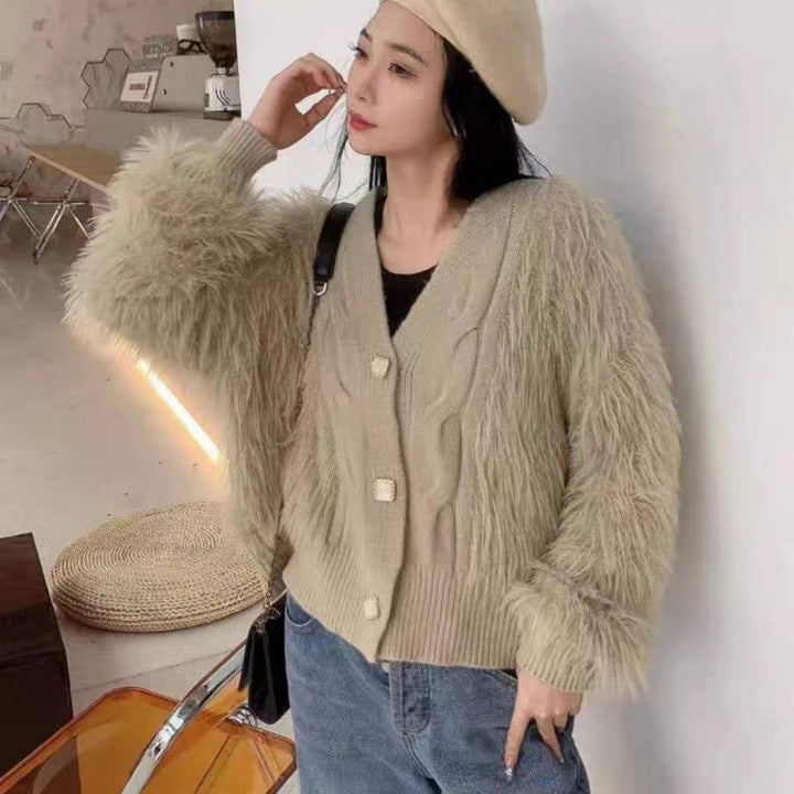 Fashion knitted jacket for women with fluffy sleeves Lune London