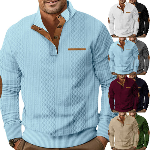 Knit sweater for men with classic button placket and leather details Lune London