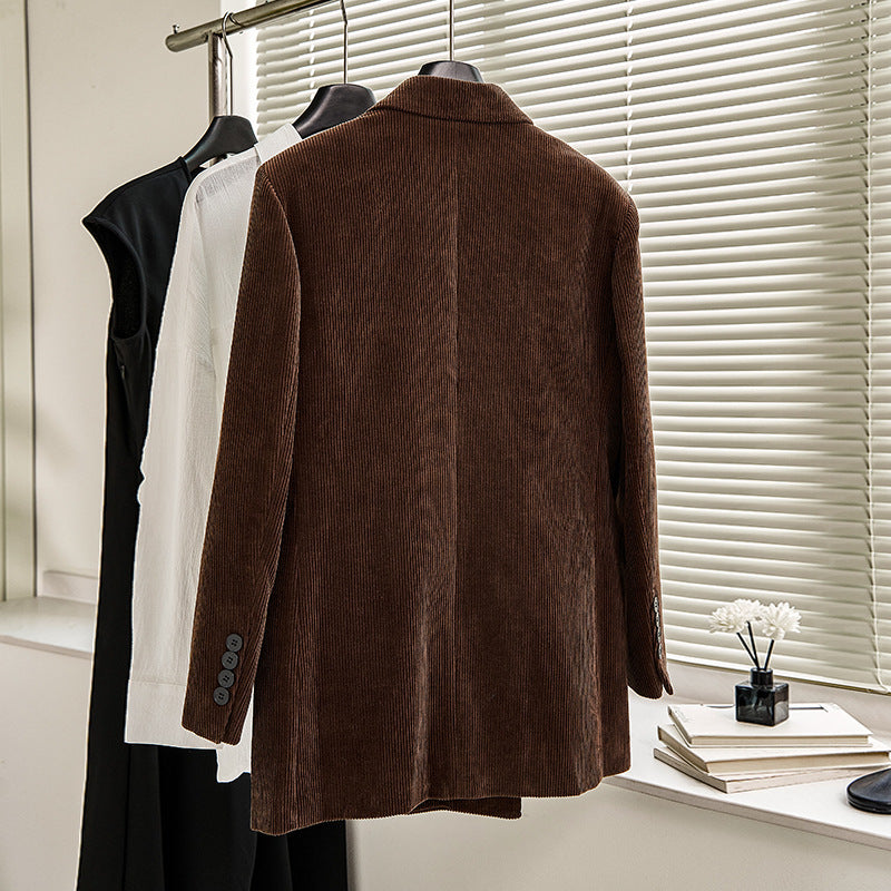 Blazer élégant en cord pour femmes avec double rangée de boutons et coupe classique Chic & Stil
