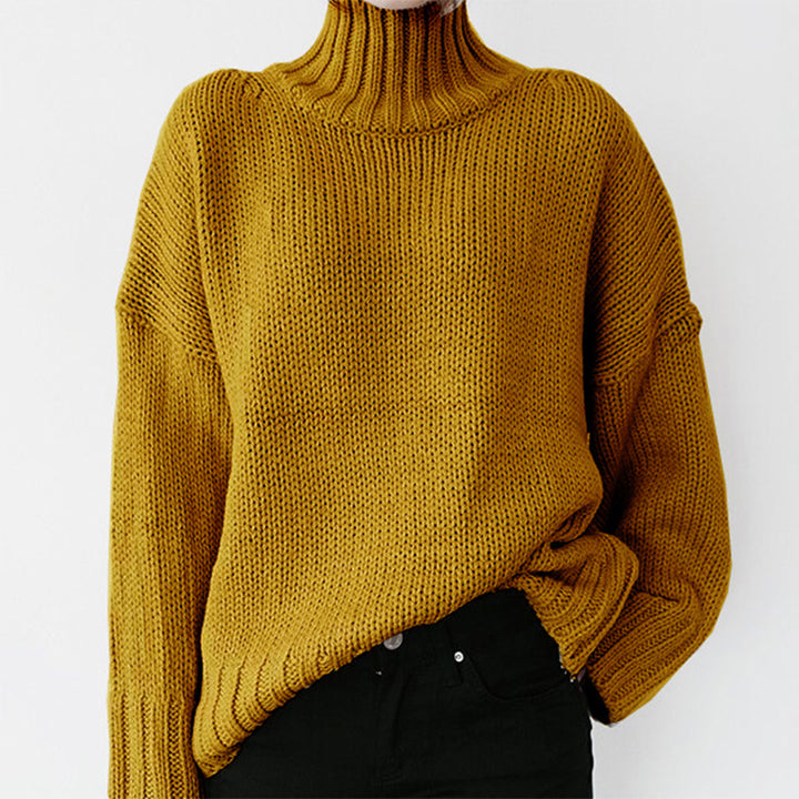 Thick knit women's pullover with high collar and relaxed fit Lune London