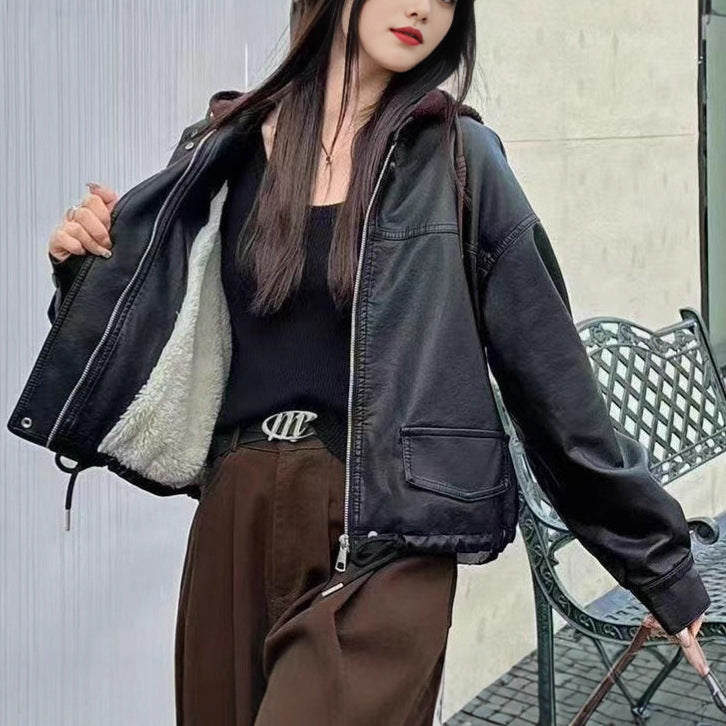 Veste en faux cuir décontractée pour femmes Chic & Stil