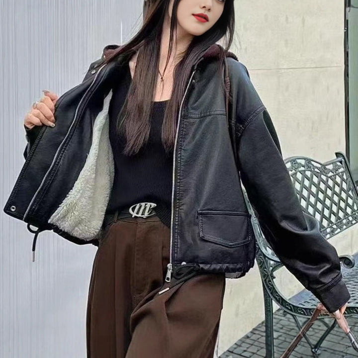 Veste en faux cuir décontractée pour femmes Chic & Stil
