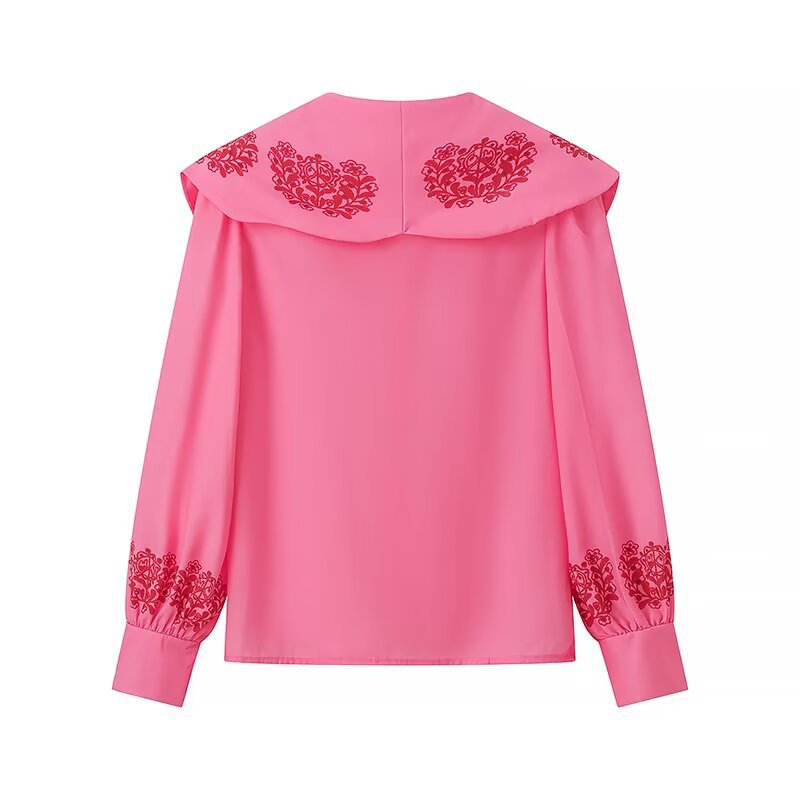 Blouse for women with a voluminous collar and floral embroidery Lune London