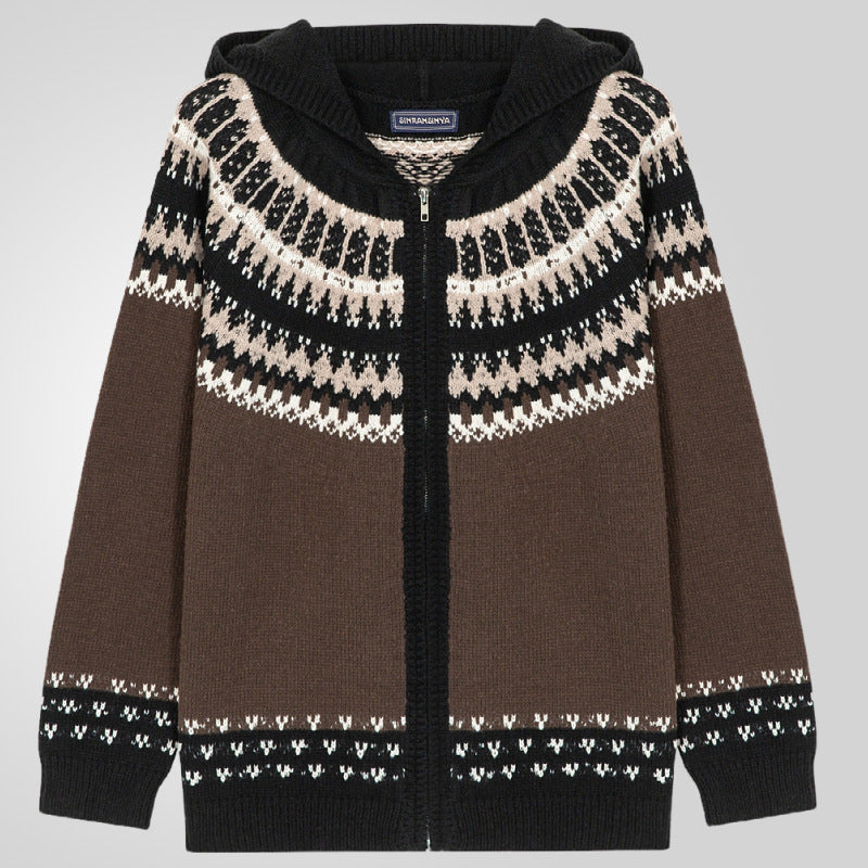 Men's knitted jacket with traditional Norwegian pattern and practical zipper Lune London