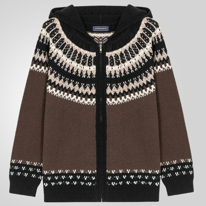Men's knitted jacket with traditional Norwegian pattern and practical zipper Lune London