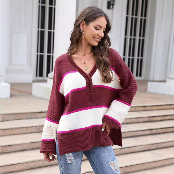 Pull en tricot décontracté pour femmes avec patte de boutonnage Chic & Stil