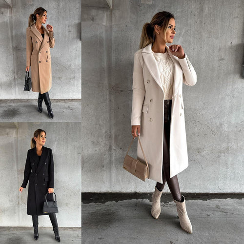 Elegant double-breasted coat for women in structured fabric with adjustable belt Lune London