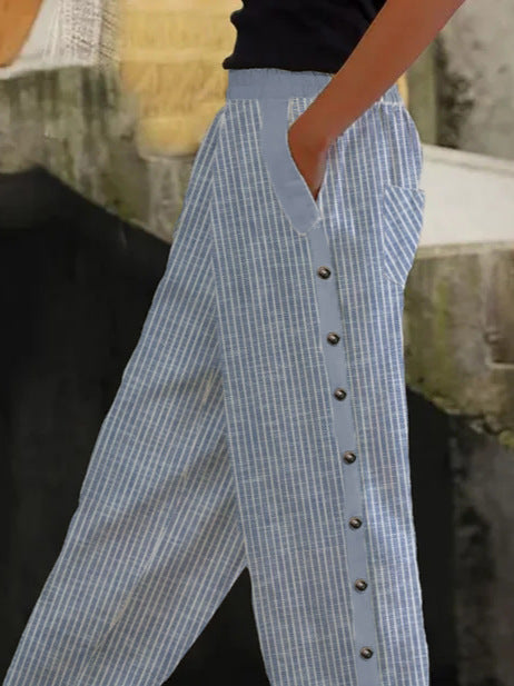 Striped women's pants with button details Lune London
