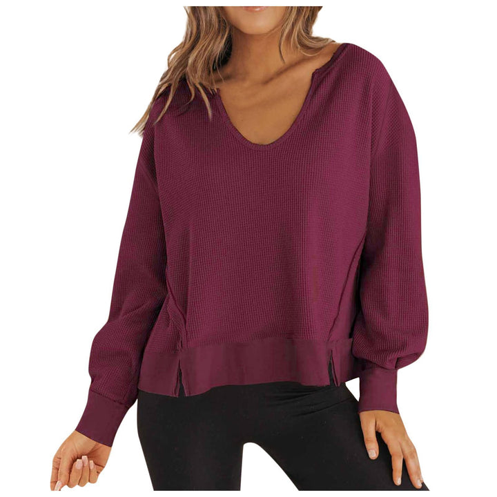 Women Casual Sweater with V-neck and Side Slits Lune London