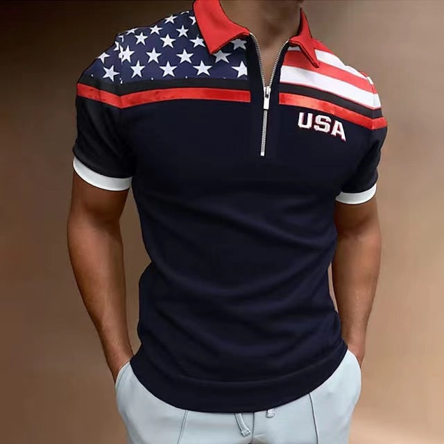Men's Performance Polo Shirt with American Flag Application Lune London