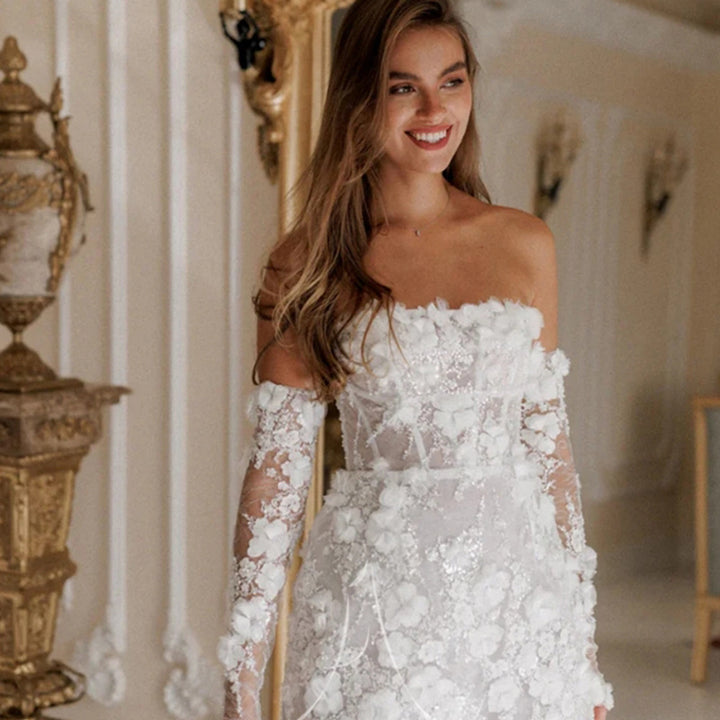 Women's wedding dress with seductive floral design and transparent sleeves Lune London