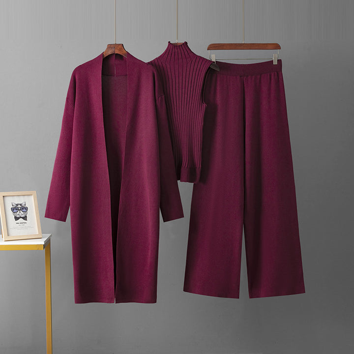 Women modern knitted outfit with long cardigan and quality top Lune London
