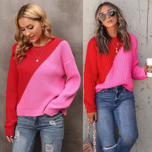 Pull tendance pour femmes avec design à blocs de couleur asymétriques Chic & Stil