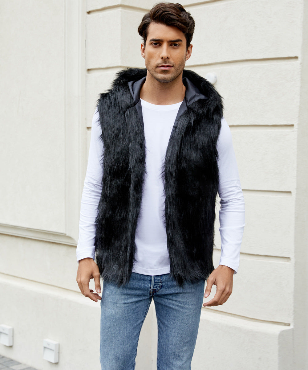 Men's vest with elegant faux fur and hood Lune London