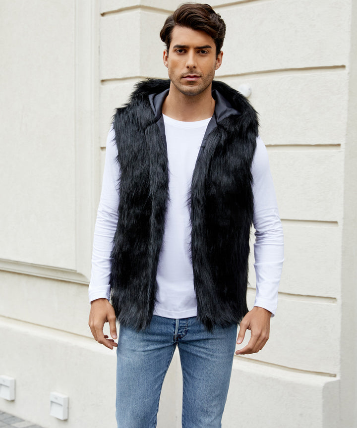 Men's vest with elegant faux fur and hood Lune London