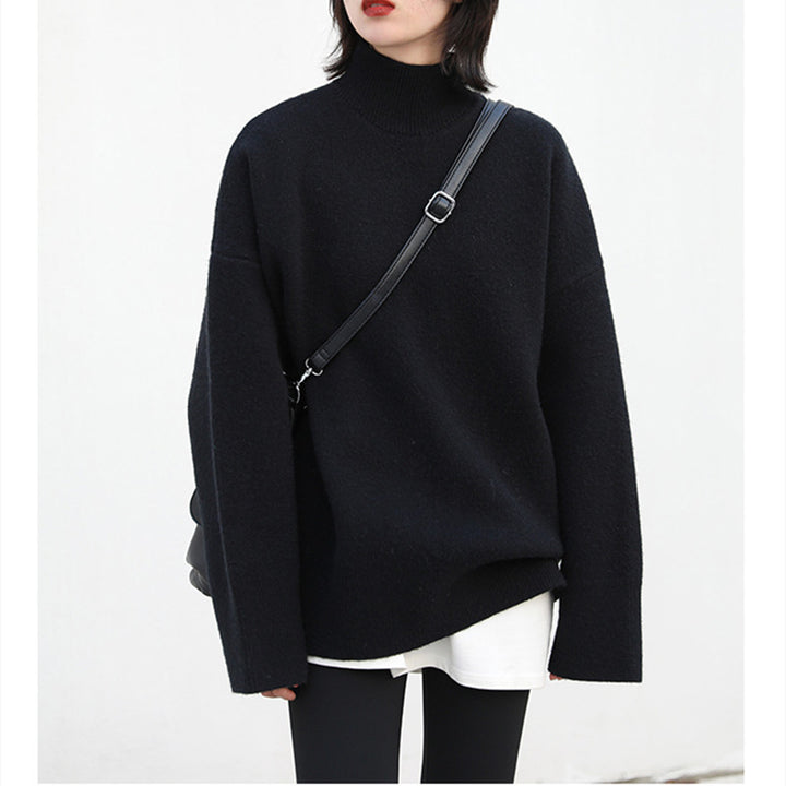 Sweater en maille épaisse pour femmes avec col roulé haut et épaules tombantes Chic & Stil