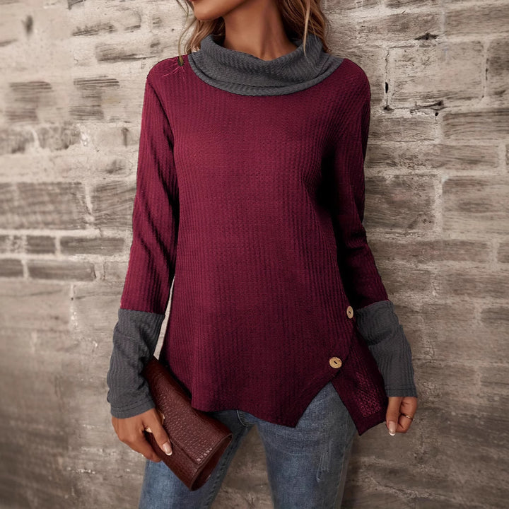 Women long sleeve T-shirt with wide collar and textured premium material Lune London