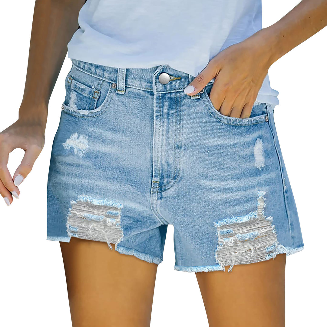 Women's High-Cut Destroyed Denim Shorts with Elaborate Fringes Lune London