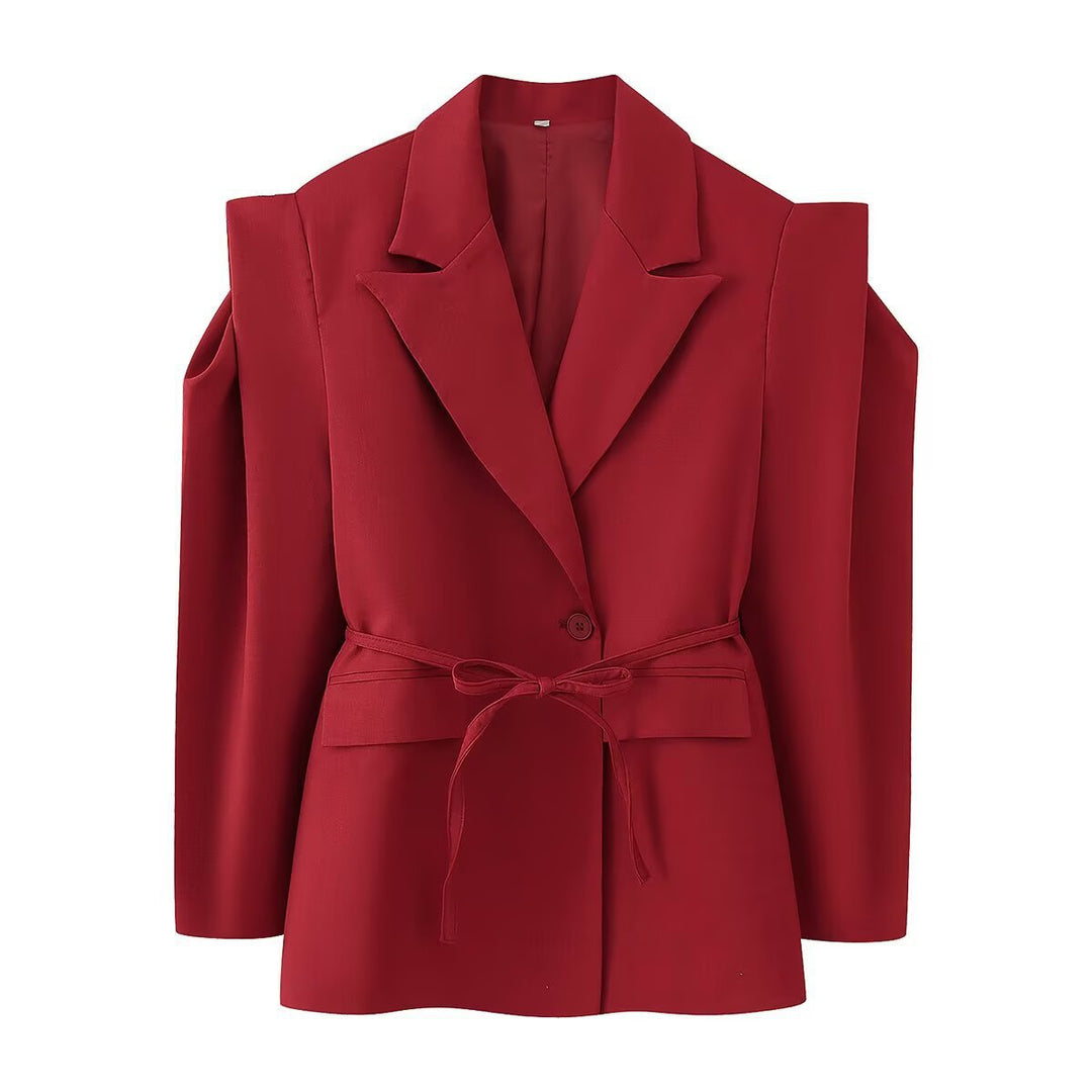 Dames blazer élégant avec ceinture à nouer et manches structurées Lune London